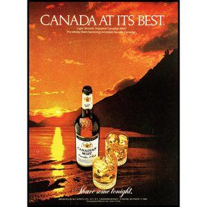 1981 Canadian Mist Whisky Vintage Print Ad Sunset Medicine Lake Alberta Wall Art